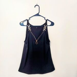 Black Cotton Poly Camisole with Gold Chain Accents And Zipper Size Medium